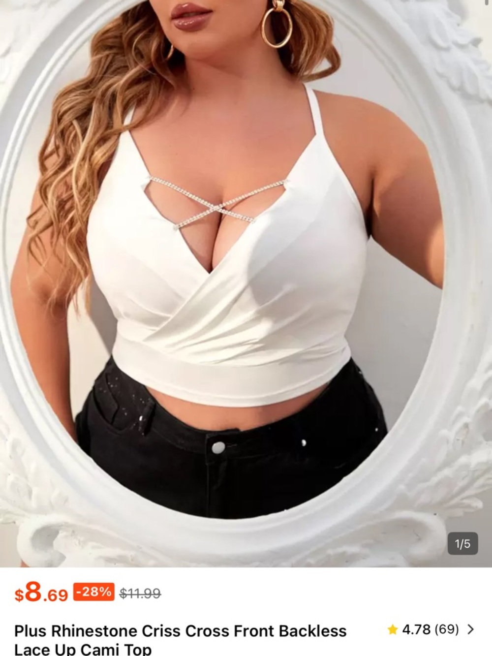 SHEIN White Rhinestone Criss-Cross Wrap Cami